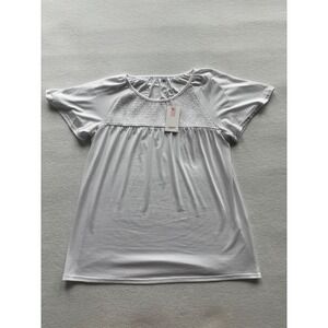 NWT Xieerduo Fashion Smocked Yoke Blouse Women Size M White Short Sleeve Top